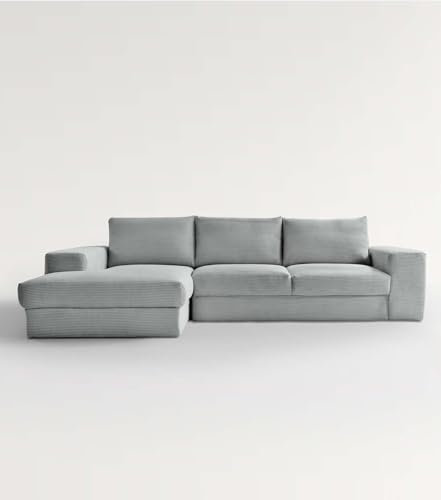 mokebo Ecksofa aus Cord 'Der Klassiker', Eckcouch aus weichem Cordstoff fürs Wohnzimmer, bequemes 3-Sitzer Sofa oder Cordsofa in L-Form, 287x86x190 (BxHxT in cm) in Anthrazit - Ottomane Links
