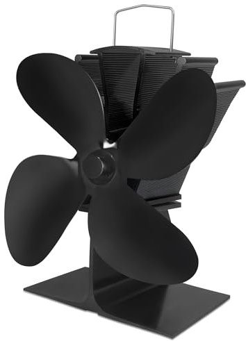 PEILU Kaminofen Ventilatoren mit 4 Blättern Ofenventilator ohne Strom Hitzebetriebener Holzofen Ventilator Freistehend Kaminlüfter Leiser Kaminventilator für Pelletofen, Kamin & Holzbrenner