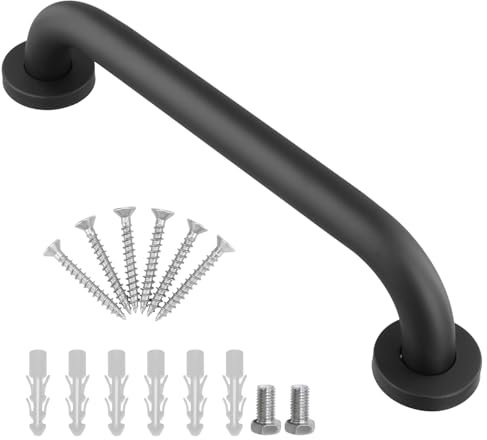 QWORK® Badezimmer Haltegriff 30 cm, Schwarz Edelstahl Handlauf mit Verdeckte Schrauben, für Bad, Küche, Treppen