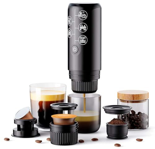 RECAFIMIL Portable Espresso Machine 3 in 1 Rechargeable Electric One Click Extraction Coffee Maker NO Heating Function Compatible with NS and DG Capsules and Coffee Grounds for Office Home (Black)