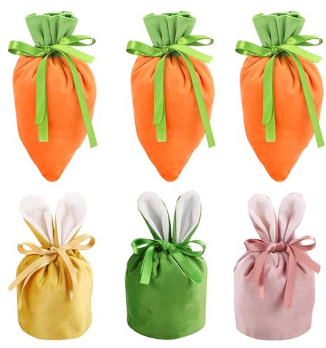 Ostertüten zum Befüllen,6 Ostertaschen mit Ohren,Geschenktüten Ostern,Osterbeutel,Osterhasen Taschen,Ostertüten Karotten,Osterkörbchen,für Geschenkverpackung Ostern Deko Ostereier zum Befüllen