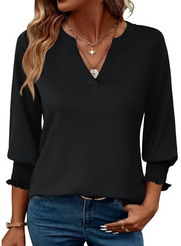 Rapbin Ladies Blouses 3/4 Length Sleeve Elegant V-Neck Summer Casual Tunic