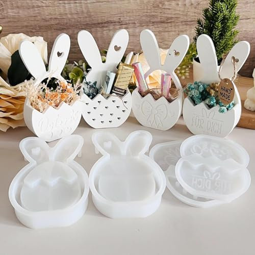 Silikonform Ostern, 4er-Set Silikonformen GießFormen Hase, Silikonformen GießFormen FrüHling,Diy Silikonform Osterei, Ostern Deko Rabbit FüR Handwerk,Seife Kerzen Ostergeschenke (Kaninchenblumenkorb)