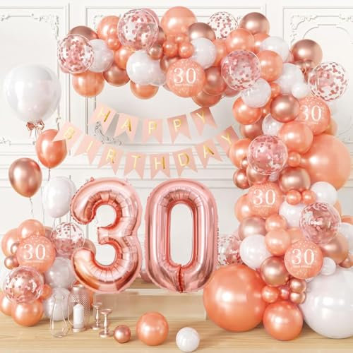 Décorations de 30e anniversaire pour femme, guirlande de ballons or rose, kit de décorations de fête avec ballons en aluminium en forme de chiffre 30, bannière « Happy Birthday », décoration or rose