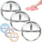 Bella's Friends Plaque de bambin en acier inoxydable ventouse en silicone, paquet de 3 plaques de bébé, panneau de silicone de qualité alimentaire séparé pour enfants, sans plomb, bleu gris beige