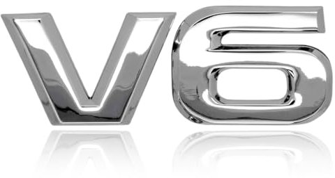 Emblema in metallo cromato con logo 3D per auto, Decorazione Autoadesiva per Paraurti cofano e Sportelli, Compatibile Stemma adesivo scritta portellone sportivo accessori, Adesivo V6 per Auto