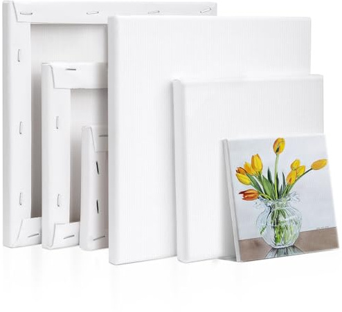 6 Stück Kleine Leinwand zum Bemalen - 10x10, 15x15, 20x20 cm Leinwand Set(je 2 Stück), Keilrahmen Weiß Malen Canvas Tafelbilder für Ölgemälde Acryl Leinwandpaneele für Anfänger, Bastler und Künstler