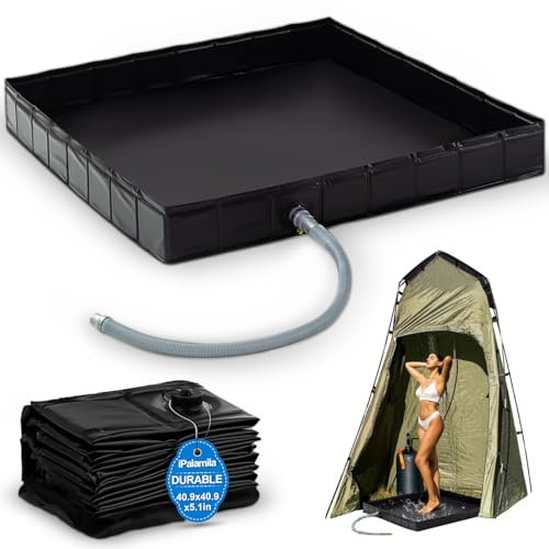 iPalamila Collapsible Shower Base, 104x104x13cm Large Portable Shower Basin with Drain, Portable Shower Camping, Indoor Camping Outdoor Tent Shower Basin Awning Base, Portable Dog Shower