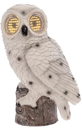 Solar Gartenfigur mit animierten LED-Kulleraugen | Tierfigur mit Rolling Eyes | Stein-Optik | mit 64 Lichtern beleuchtet | wetterfest | solarbetrieben (Eule)