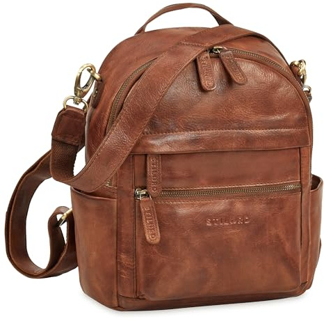 STILORD Regina Leder Rucksack-Tasche 2-in-1 Damen - Rucksackhandtasche Kleine Damenhandtasche moderner Echtleder Damenrucksack - Taschen-Rucksack mit vielen Fächern Farbe:Brandy - Cognac