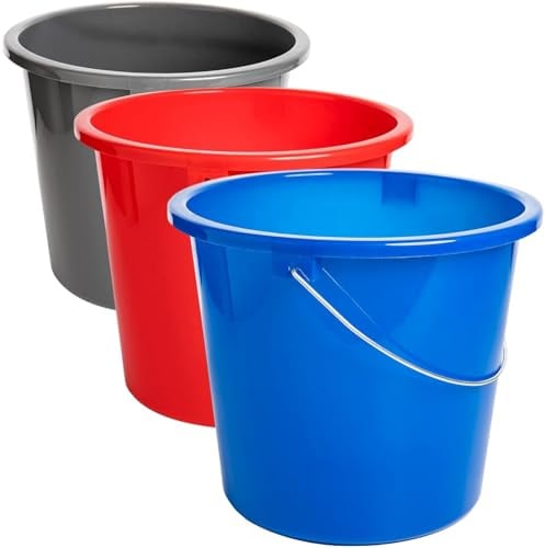 Eimer 10 Liter 3er Set, Putzeimer 10l Kunststoff mit Metallgriff & Messskala, Lebensmittelecht, Kübel Putzkübel Wischeimer, Made in EU