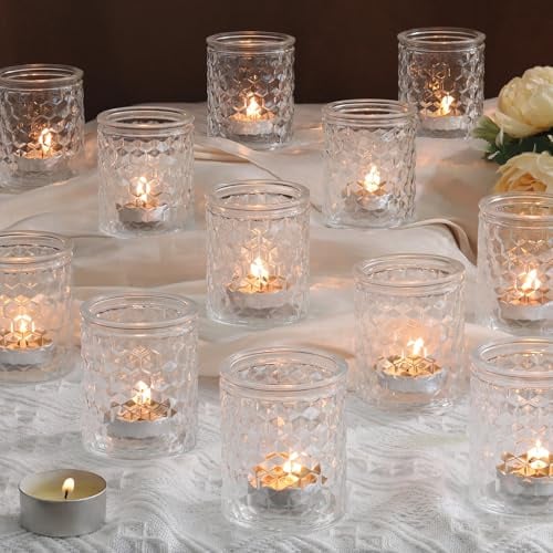 LETINE 12 Stück Klare Teelichthalter, Glas Kerzenhalter, 6,7 X 5,5 cm | Langlebig und Hochwertige Teelichtgläser, Kerzengläser Geeignet für Partys, Festivals, Hochzeiten, Heimdekoration