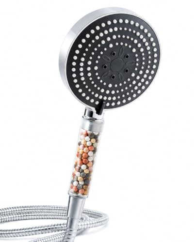 OFFO Duschkopf mit Schlauch 1,6m mit Verdrehschutz, 13cm Groß mit 20 Schichten Filtration, Handbrause mit Filter 6 Strahlarten, Duschschlauch mit Duschbrause Kalkfilter, Grau