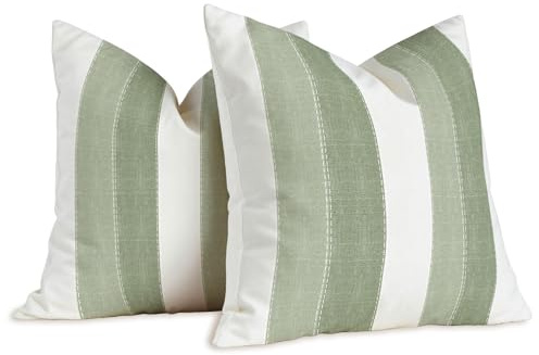 Brylleii 2er Set Kissenbezug Grün 40x40 Frühling Gestreifte Kissenbezüge Weiss Moderne Leinen Dekorative Kissen Sofa Landhausstil Kissenhüllen Dekokissen für Wohnzimmer Couch Outdoor