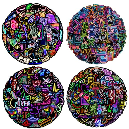 200 Stück Neon Aufkleber Wasserfeste Vinyl Sticker Set Coole Graffiti Sticker für Laptop Skateboard Trinkflasche Handy Tagebuch Tassen Moped Fahrrad Koffer Scrapbooking Personalisierte Dekor