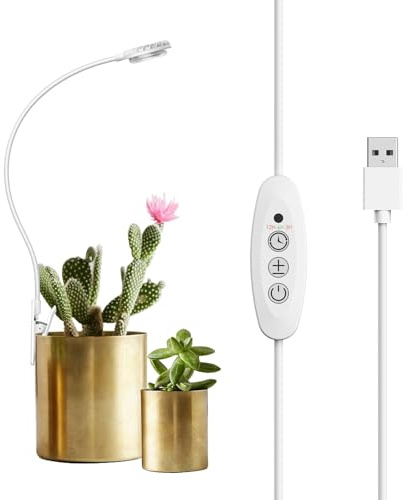 SANSI Pflanzenlampe Vollspektrum, 4.5W Pot-Clip Grow Light mit USB, 1Pack | LED Wachstumslampe für Zimmerpflanzen, 3/6/12 Stunden Timer, 4 Dimmbare Helligkeitsstufen, Geeignet für kleine Pflanzen
