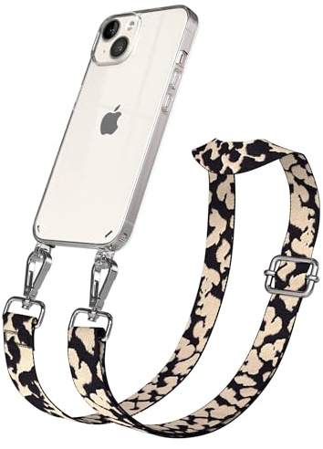 EAZY CASE Handykette - Verstellbares Taschenband kompatibel mit iPhone 14, Schulterriemen, Handykordel mit Silikon Hülle, Umhängetasche, Taupe Camouflage Silber