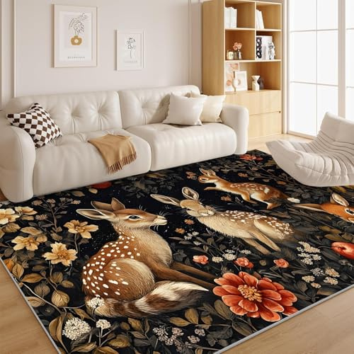 Wildtiere Landhausstil Waschbar Wohnzimmer Teppich Feder 200x250 Kurzflor Teppich Schlafzimmer - Abstrakt Teppich Gegend Dünn Bettvorleger Saugfähig für Jugendzimmer Jungen Mädchen Landhausstil W78