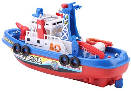 Akozon Jouet de Bateau-feu pour Enfants avec Son de Pulvérisation et Lumière Flash, Modèle de Télécommande électrique pour Piscine, Bain, Jeu en Plein Air, Jouet de Bateau en Plastique ABS pour
