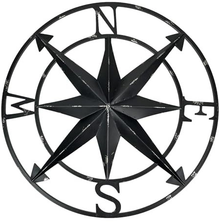 zeckos 50,8 cm Distressed Schwarz Finish Metall Kompass Rose nautischen Wand aufhängen