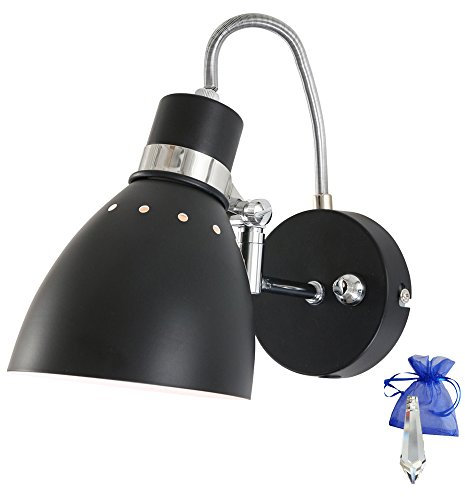 Christoph Palme Leuchten Wandleuchte Schwarz Matt 1xE27 Industrie Design mit Dimmer 6291ZW + Kristall Giveaway