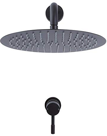 MILANO Manual Mixer Valve 300mm Wall Mounted Round Shower Head Black