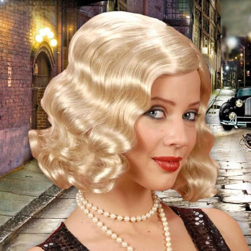 Amakando Anmutige 20er Jahre Perücke für Frauen/Blond/Zwanziger Faschingsperücke im Retrolook/EIN Blickfang zu Fasching & Kostümfest