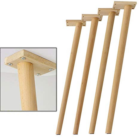 Refue Pieds de Table en Bois, 50cm-75cm Hauteur Pieds de Meubles pour Table à Manger/Table Basse/Table à thé/Bureau d'ordinateur, Oblique Tapered Rond Jambes, Lot de 4