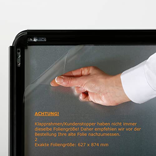 DISPLAY SALES Antireflex Schutzfolie | 10 Stück | Für DIN A1 wasserfeste Klapprahmen | Ersatzfolie 0,7 mm dick | Klapprahmen Folie, Folie für Klapprahmen aus PET