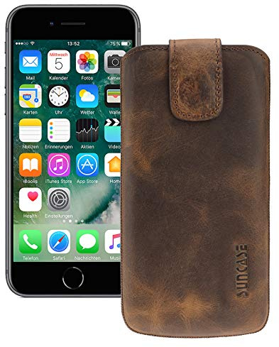 Suncase Etui Tasche kompatibel mit Apple iPhone SE 2 (2020) mit ZUSÄTZLICHER Hülle/Schale/Bumper/Silikon *Lasche mit Rückzugfunktion* Handytasche Ledertasche Schutzhülle Case in antik-Coffee