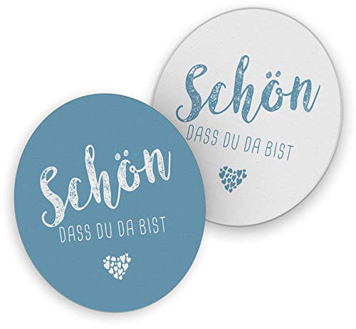 itenga 40x Bierdeckel Untersetzer Schön DASS du da bist rund 10,7 cm Tischdeko für Veranstaltung Gäste Feier (Nordic Blue)