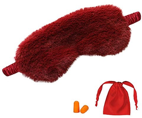 Flauschige Schlafmaske mit Säckchen und Ohrstöpseln (weinrot)