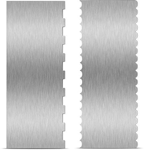 2 Pieces Stainless Steel Cake Scraper Large Double Sided Patterned Edge Stripe Edge Smoother Scraper Cake Decorating Comb Pastry Cutter for Mousse Butter Cream Decoration