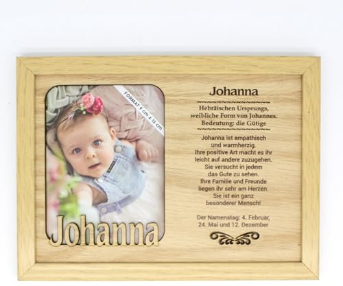 power gift JOHANNA - Bilderrahmen mit Namen und Namensbedeutung. Fotorahmen zum Aufstellen oder Aufhängen. Schönes und Originelles Geschenk für jeden Anlass.