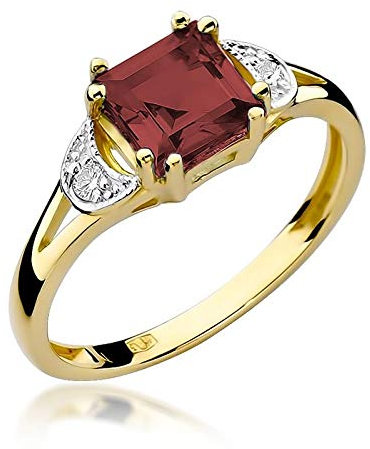 Damen Ring mit Granat 585 14k Gold Gelbgold Edelstein Diamanten Brillanten