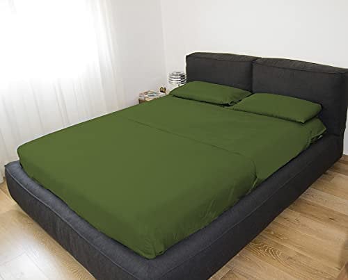 GEMITEX Completo letto Matrimoniale, Colore VERDE BOSCO, con Trattamento NO-STIRO, effetto Raso, in 100% Microfibra di poliestere. Composto da 2 lenzuola e 2 federe TINTA UNITA. Made in Italy