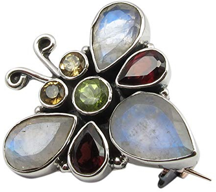 SilverStarJewel 925 Feinsilber Rund, Tropfen 3 x 3, 4 x 4, 4 x 6, 7 x 10 mm Mehrsteine Brosche Herrengeschäft