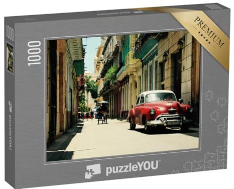puzzleYOU: Puzzle 1000 Teile „Roter Oldtimer in den Straßen von Havanna, Kuba“ – aus der Puzzle-Kollektion Havanna