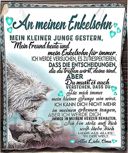 UOOYAA Kuscheldecke Personalisierte Geschen Decke An Meine Enkel,Enkel Decke Deutsche Nachricht Briefdecke Positiv Ermutigen Wohndecke für Couch Bett Tv-Decken(An Meine Enkel-M