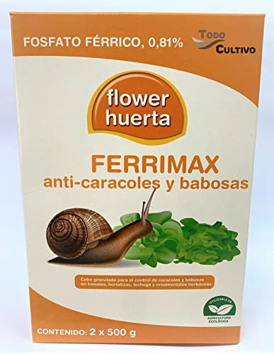 Ferrimax 1kg (200m2).Fosfato Férrico. Eficaz molusquicida en Cebo granulado Muy eficaz Anti Caracoles y babosas. Autorizado Cultivos ecológicos