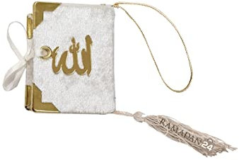 Islamische Auto Rückspiegel Anhänger Kleiner Koran Schutz Innenspiegel Auto Spiegel PKW Arabisch Dekor Geschenk (Weiß)