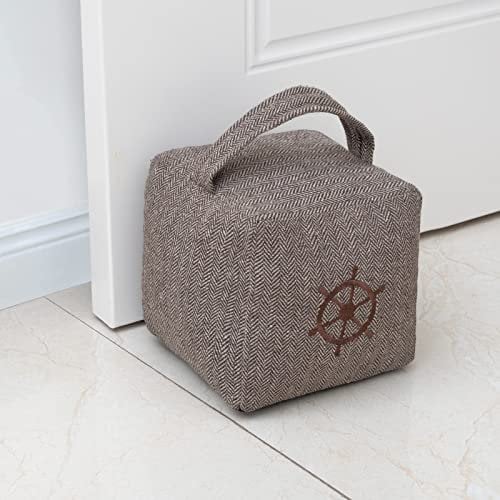 Marwood Fabric Door Stopper Decorative Door Stops for Home and Office, 4.4 pounds Weighted Interior Doorstop Heavy Duty Soft Door Stopper with Handle and Nautical Rudder Design - 6”x6 Brown