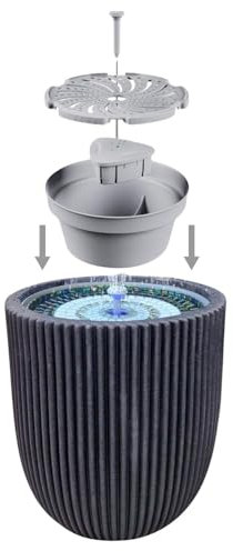 Hydria Water Feature Kit, Turn Any Pot Into a Fountain, Long Rechargeable Battery Life, LED Lights & Remote Control, No Solar, Indoor & Outdoor Fountain, Easy Setup (Pot Not Included), British Brand