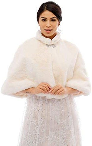 Jovono Braut-Hochzeits-Kunstfell-Schal, Wickeltuch, Brautfell, Pelzwickel und Schals für Damen (elfenbeinfarben), Damen-Hochzeitsabend-Brautschal,beige, One size