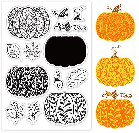PandaHall Pumpkin Leaf Klarsichtstempel Transparente Kunststoff-Herbst-Kürbis-Muster-Stempel Für Scrapbooking-Stempel Kartenherstellung Fotokarten Album Basteln Thanksgiving Halloween-Dekoration