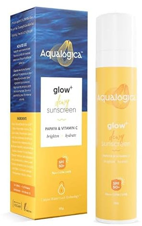 Aqualogica Glow+ Dewy Sonnenschutz mit LSF 50 PA+++ für UVA/B & Blaulichtschutz, für strahlende & gut geschützte Haut, Creme, 50 g