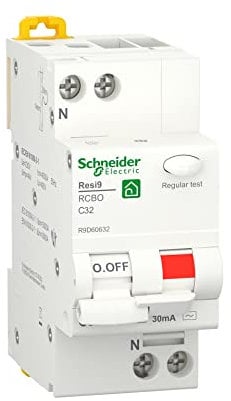 Schneider Electric R9D60632 Interruptores Magnetotérmicos Diferenciales, RCBO, Resi9, 1P + N, Curva C, 32A, 30MA