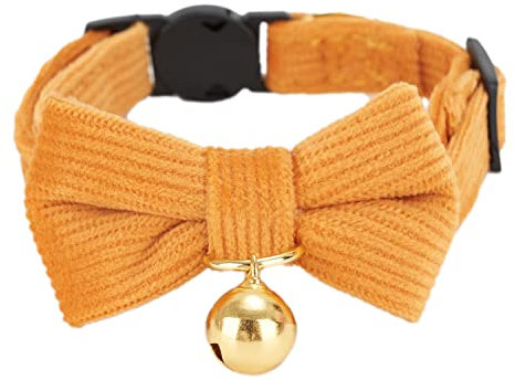 YUDOTE Ultra-weiches Halsband aus natürlichem Baumwollcord für Katzen mit empfindlicher Haut,leichtes Kätzchenhalsband mit Schnellverschluss und Abnehmbarer Schleife,Orange,1er Pack