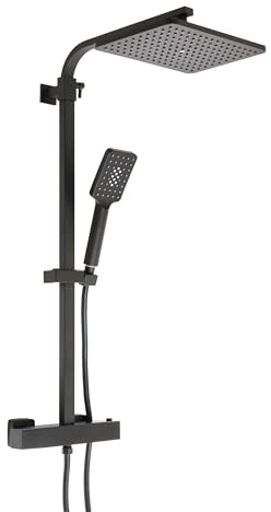 MILANO Thermostatic Bar Mixer Valve Shower Head Multifunction Handset Black