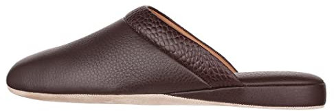 PAMIR Pantofole da uomo in pelle testurizzata premium con memory foam, Marrone, 44 EU